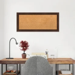 Amanti Art 33"x15" Narrow Wood Frame Natural Cork Board Warm Walnut : Bulletin Board For Office, Wall Mounted Presentation Board -Home Furniture GUEST a405f736 1cb2 4acf 8885 96cf0f712a6b