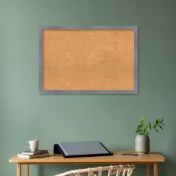 38"x26" Edwin Wood Frame Natural Cork Board Gray - Amanti Art: Bulletin Board For Office, Wall Mount, 26" Length -Home Furniture GUEST a4bc03c3 c99f 4624 b966 b3329ffa3be3