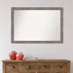 40" X 28" Non-Beveled Pinstripe Plank Gray Narrow Bathroom Wall Mirror - Amanti Art: Modern Rectangle, Includes Mount Hardware -Home Furniture GUEST a5828046 550c 45c9 89ed 7358899d377a