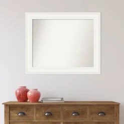 34" X 28" Non-Beveled Ridge White Bathroom Wall Mirror - Amanti Art -Home Furniture GUEST a66177df ca28 4025 b34d 2c4a71868e20