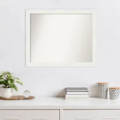 32" X 26" Non-Beveled Vanity White Narrow Wall Mirror - Amanti Art -Home Furniture GUEST a72aaaf6 3fbe 4372 ad43 acc1c4ee5001