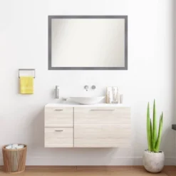39"x27" Non-Beveled Edwin Wood Bathroom Wall Mirror Gray - Amanti Art: Modern Rectangle, Wall Mount -Home Furniture GUEST abc36e05 5214 431e 8f41 752c570c9135