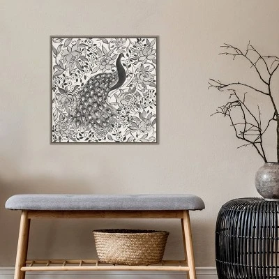 22" X 22" Peacock Garden III BW By Miranda Thomas Framed Canvas Wall Art Gray Wash - Amanti Art 9 22" X 22" Peacock Garden III BW By Miranda Thomas Framed Canvas Wall Art Gray Wash - Amanti Art - Image 7