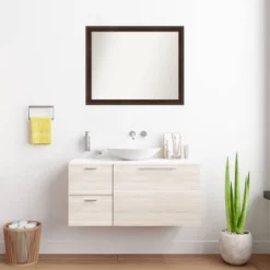 31"x25" Non-Beveled Narrow Wood Bathroom Wall Mirror Warm Walnut - Amanti Art: Rectangle, Wall Mount, No Assembly -Home Furniture GUEST ad31c0a2 9673 45b1 b4fe cc98bcafd182