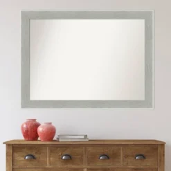 43" X 32" Non-Beveled Glam Linen Gray Wall Mirror - Amanti Art: Modern Style, Polystyrene Frame -Home Furniture GUEST af7a6ebd 84f0 4c42 80e8 e3764d172009