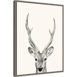 18" X 24" Animal Mug IV Deer By Victoria Borges Framed Canvas Wall Art Gray - Amanti Art