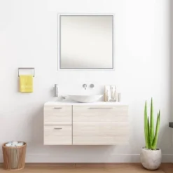 28"x28" Non-Beveled Morgan Wood Bathroom Wall Mirror White/Blue - Amanti Art: Square, Modern, Wall Mount -Home Furniture GUEST b0487025 1719 4156 9a89 7efaef7928f5