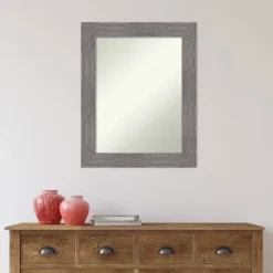 24" X 30" Non-Beveled Pinstripe Plank Gray Bathroom Wall Mirror - Amanti Art -Home Furniture GUEST b0a698f2 0cde 4979 8602 06fdbf841235