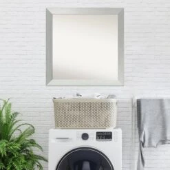 30" X 30" Non-Beveled Wood Bathroom Wall Mirror Brushed Sterling Silver - Amanti Art -Home Furniture GUEST b0d12743 cd4f 4336 88e7 45226d7cc1e5