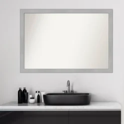 39" X 27" Non-Beveled Vista Brushed Nickel Narrow Bathroom Wall Mirror - Amanti Art -Home Furniture GUEST b1c99d4d 4f33 4933 871c 15185dfc3eba