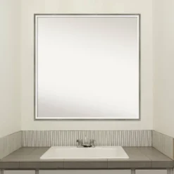 27" X 27" Non-Beveled Lucie Wood Bathroom Wall Mirror Silver - Amanti Art -Home Furniture GUEST b2219baa a389 4310 9469 ed16816ea8ab