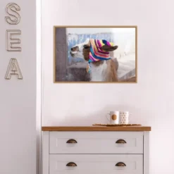 23" X 16" Llama With Colorful Hat By Jutta Riegel Danita Delimont Framed Canvas Wall Art - Amanti Art -Home Furniture GUEST b5503682 75fb 4168 ad0a 3c263d487b7e