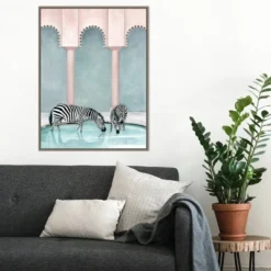 22" X 30" Office Gossip (Zebras) By Urban Road Framed Canvas Wall Art Gray Wash - Amanti Art -Home Furniture GUEST b920f152 f85c 4b40 aab3 fa816328b31b