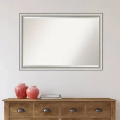 39" X 27" Beveled Salon Silver Narrow Wall Mirror - Amanti Art -Home Furniture GUEST bc1809eb d03f 4b16 9395 d32c5a12929a