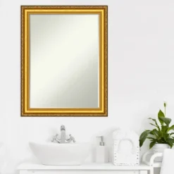 Amanti Art Colonial Embossed Gold Petite Bevel Wood Bathroom Wall Mirror 27.5 X 21.5 In. -Home Furniture GUEST bd541ae0 3b70 4bf9 853a f8a6de166c1a