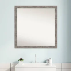 29" X 29" Non-Beveled Marred Wood Bathroom Wall Mirror Pewter - Amanti Art -Home Furniture GUEST be46b428 0d72 4cbd a091 e122deffdfd9