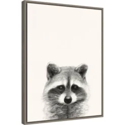 18" X 24" Animal Mug II Raccoon By Victoria Borges Framed Canvas Wall Art Gray - Amanti Art