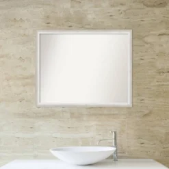 Amanti Art 30"x24" Non-Beveled Two Tone Wood Bathroom Wall Mirror Silver : Includes Mounting Hardware -Home Furniture GUEST c426397f b8c5 49b6 96f7 9362cd23a336