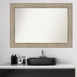 42" X 30" Non-Beveled Trellis Silver Wood Bathroom Wall Mirror - Amanti Art -Home Furniture GUEST cca675f2 ad82 4d1e a9fe f82510a3dc46