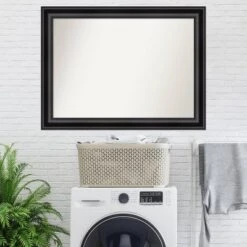 44" X 33" Non-Beveled Grand Black Wall Mirror - Amanti Art: Modern Rectangle, Polystyrene Frame, Wall Mounted -Home Furniture GUEST d09122af 8764 456b a072 7681966fbc56