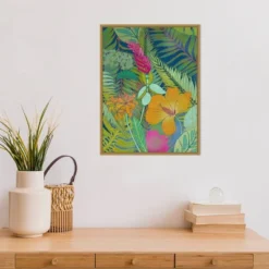 18" X 24" Tropical Tapestry II Hibiscus By Charcoaliklia Zarris Framed Canvas Wall Art - Amanti Art -Home Furniture GUEST d125e486 2c01 4552 a640 7d1af5e46808