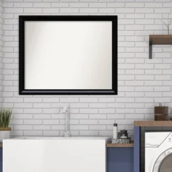 31" X 25" Non-Beveled Steinway Black Scoop Wood Bathroom Wall Mirror - Amanti Art -Home Furniture GUEST d1d9ec40 c1c1 4b72 945b 3b521f514d48