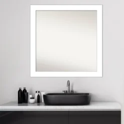 30" X 30" Non-Beveled Wedge White Bathroom Wall Mirror - Amanti Art -Home Furniture GUEST d316e4f0 5231 40d5 8798 72cbad7f3b7d