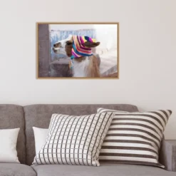 23" X 16" Llama With Colorful Hat By Jutta Riegel Danita Delimont Framed Canvas Wall Art - Amanti Art -Home Furniture GUEST d3b3e86a cb35 4590 98ee e6d49947827c