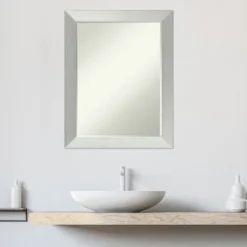 Amanti Art Brushed Sterling Silver Petite Bevel Wood Bathroom Wall Mirror 28 X 22 In. -Home Furniture GUEST d3f29a76 f1c8 4ef2 a4b4 c06f335e6b00