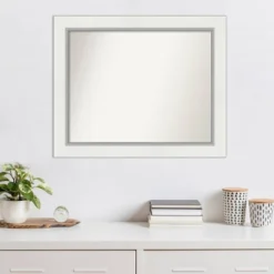 34" X 28" Non-Beveled Eva White Silver Wall Mirror - Amanti Art -Home Furniture GUEST d42d3702 b435 4994 b940 d7c671fb72fb