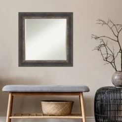 25" X 25" Bark Rustic Char Framed Wall Mirror Brown - Amanti Art -Home Furniture GUEST d4944280 b576 4eef b6e0 32d2a3a4401f