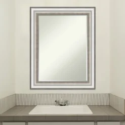 Amanti Art Salon Silver Petite Bevel Bathroom Wall Mirror 29.25 X 23.25 In. -Home Furniture GUEST d4aab961 0c12 452f 97e6 5bc067cfeda8