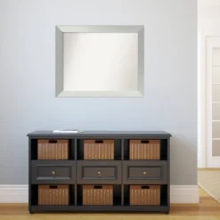 32" X 26" Non-Beveled Brushed Sterling Silver Wood Wall Mirror - Amanti Art: Modern Vanity, Rectangle Shape, Wall Mount -Home Furniture GUEST d4f404f9 c1eb 4271 9c70 0ab3ced95359