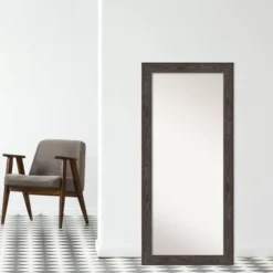 30" X 66" Non-Beveled Bridge Black Wood Full Length Floor Leaner Mirror - Amanti Art -Home Furniture GUEST d55708d2 3482 427e 93dd a23dc8063d5f