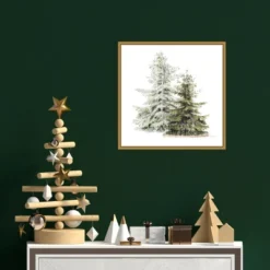 16" X 16" Vintage Wooded Holiday Trees In Snow By Katie Pertiet Framed Canvas Wall Art - Amanti Art -Home Furniture GUEST d616bd95 3a71 44c3 ae1a 381b62662c71