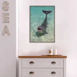 16" X 23" Dolphin In The Ocean By Keren Su Danita Delimont Framed Canvas Wall Art - Amanti Art -Home Furniture GUEST d8f9c207 2a6b 4a44 b09a 2d0e129fa12c