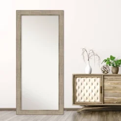 30" X 66" Non-Beveled Trellis Silver Wood Full Length Floor Leaner Mirror - Amanti Art -Home Furniture GUEST da088583 e305 4bbc 8a06 03e6cfc23455