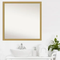 28" X 28" Non-Beveled Grace Narrow Bathroom Wall Mirror Brushed Gold - Amanti Art -Home Furniture GUEST db4b3aa2 0fdf 4b1a 96dc e90707bab697