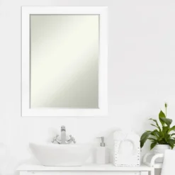 Amanti Art Cabinet White Narrow Petite Bevel Bathroom Wall Mirror 27.25 X 21.25 In. -Home Furniture GUEST dc0570b3 cfbd 4efa 8128 344d4f11733a