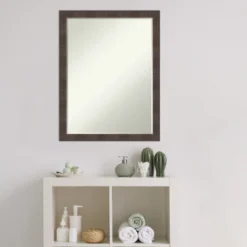 Amanti Art Whiskey Brown Rustic Petite Bevel Wood Bathroom Wall Mirror 26.25 X 20.25 In. -Home Furniture GUEST dc40cc83 baa8 4314 aa98 a1eb010485a4