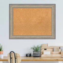 33"x25" Wood Frame Natural Cork Board Fleur Champagne Silver - Amanti Art -Home Furniture GUEST de09cce7 2d41 447e 89f3 999e012761a6