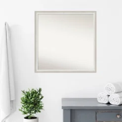 28"x28" Non-Beveled Two Tone Wood Bathroom Wall Mirror Silver - Amanti Art -Home Furniture GUEST e24ef8a3 0d41 4ad1 be21 fc96ed705d13