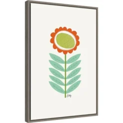 16" X 23" Mid Mod Flower No.3 By Annie Bailey Art Framed Canvas Wall Art - Amanti Art