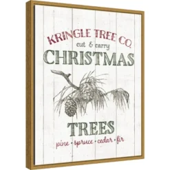 16" X 20" Christmas Tree Farm Sign By Wild Apple Portfolio Framed Canvas Wall Art - Amanti Art