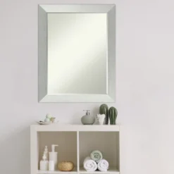 Amanti Art Brushed Sterling Silver Petite Bevel Wood Bathroom Wall Mirror 28 X 22 In. -Home Furniture GUEST e5f5dd04 d47c 4490 9ab4 223b0eb0ca34