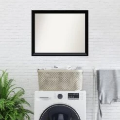 31" X 25" Non-Beveled Steinway Black Scoop Wood Bathroom Wall Mirror - Amanti Art -Home Furniture GUEST e81e3435 ee6f 47e9 bb12 e21bd39d9edf