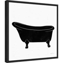 16" X 16" Bathroom Puns I No Words By Becky Thorns Framed Canvas Wall Art Black - Amanti Art