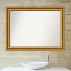 44" X 33" Non-Beveled Parlor Bathroom Wall Mirror Gold - Amanti Art -Home Furniture GUEST e9ee05cf 2893 49c7 95b7 c7f00e153f83