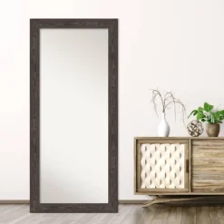 30" X 66" Non-Beveled Bridge Black Wood Full Length Floor Leaner Mirror - Amanti Art -Home Furniture GUEST eadd8178 18b8 4811 9021 899f36a0d015