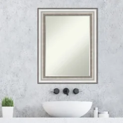 Amanti Art Salon Silver Petite Bevel Bathroom Wall Mirror 29.25 X 23.25 In. -Home Furniture GUEST eae130dd a26b 4b6a 8883 18bbbd2c92dc